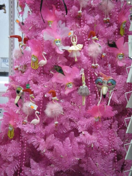pink feather Christmas tree is a colorful thing to see in New Orleans